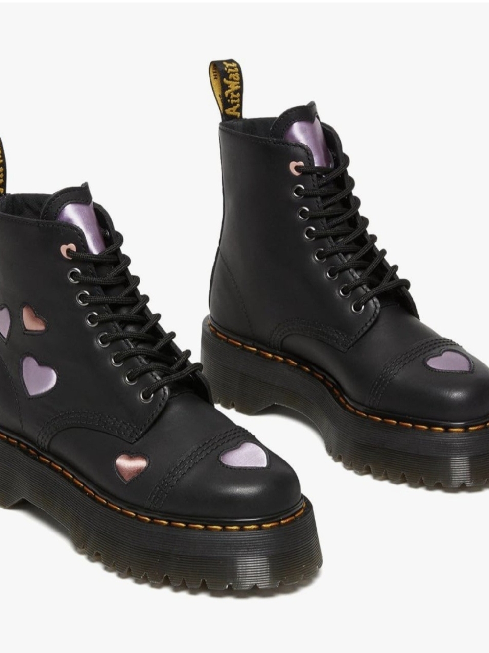 Dr. Martens Black Leather Platform Heart Accent Boots